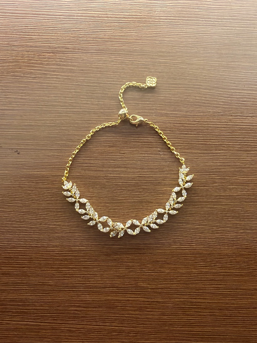 Kendra Scott Gold Leaf Crystal Bracelet with Clear Stones